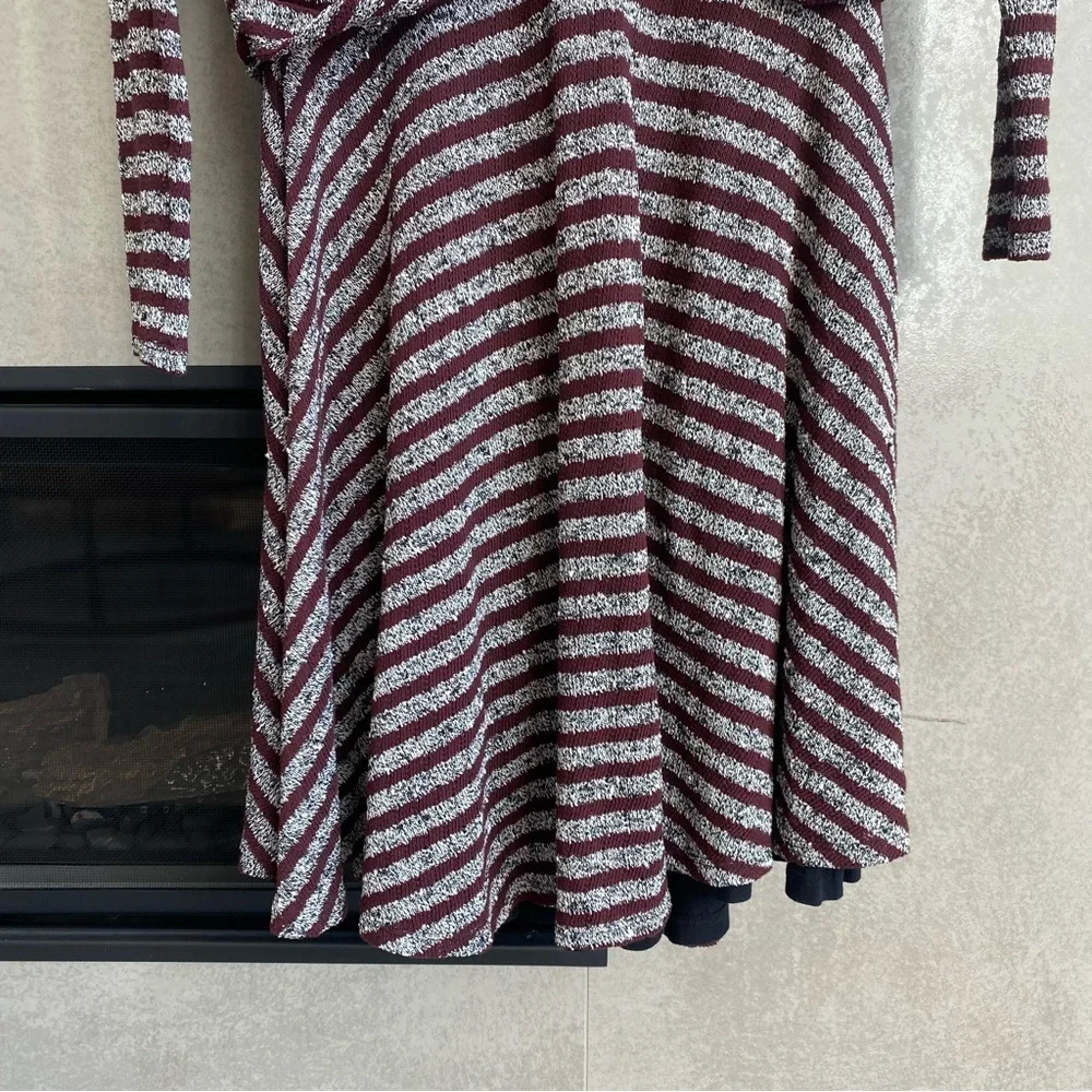 NWT Free People Retro Eggplant Combo 3/4 Sleeve Flare Mini Dress, Size L